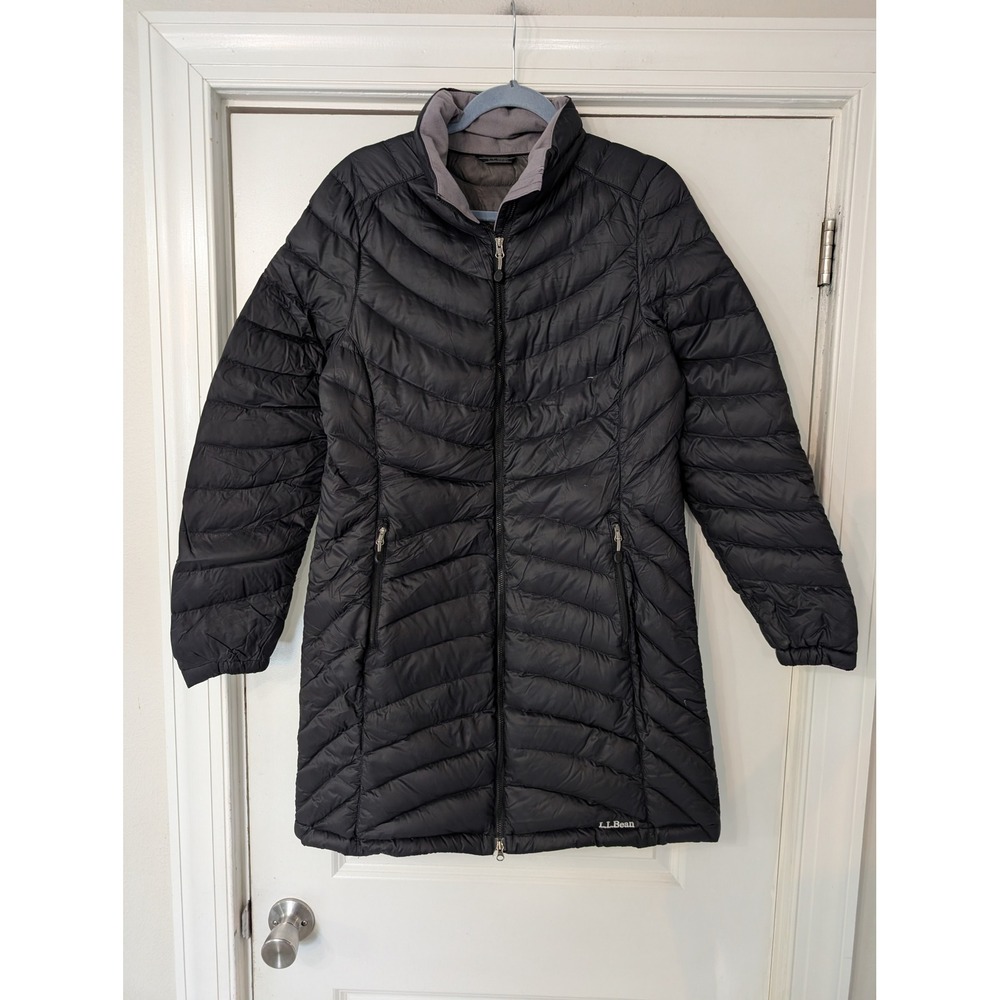LL Bean Ultralight 850 Down Coat Womens Medium Black DownTek Puffer Jacket tunic